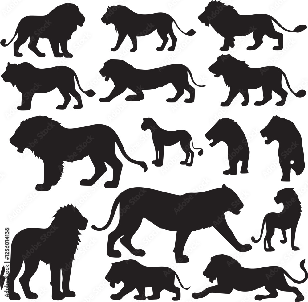 Fototapeta premium set of lions silhouettes