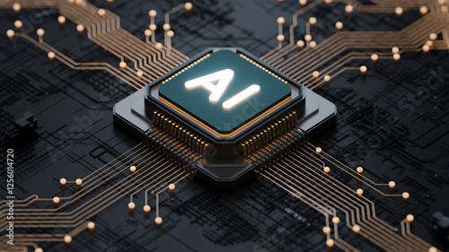 Futuristic AI Chip with Digital Circuit and Data Connections