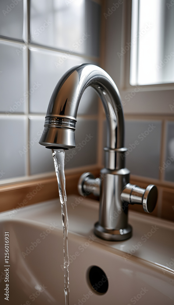 faucet at domestic bathroom with low water pressure. leaky tap repair, smooth light. with white shades faucet at domestic bathroom with low water pressure. leaky tap repair, smooth light. with white shades