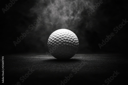 A golf ball surrounded by mist exudes an aura of mystery and focus in low light, emphasizing its textured surface and pristine condition
