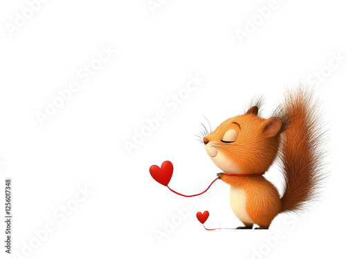 Cute Cartoon Squirrel Holding a Heart with a Sweet Expression.