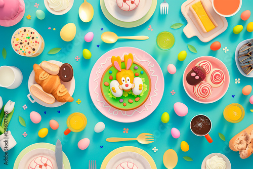 illustration of easter breakfast, brunch, dinner, lunch, food