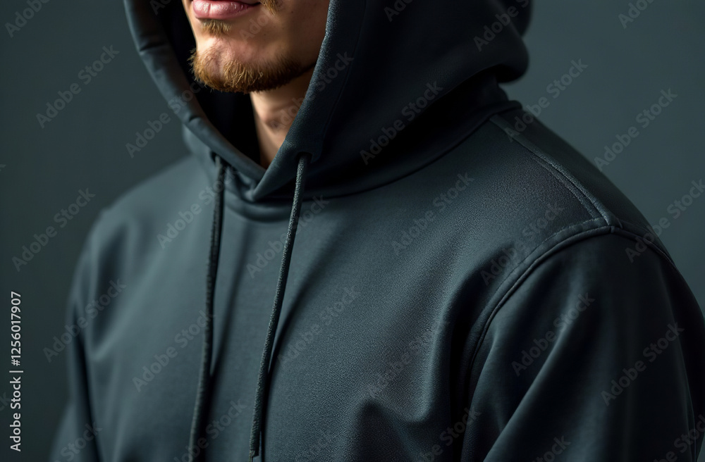 Black Men's hoodie sweater Mockup on Black Background mockup. AI Generative Black Men's hoodie sweater Mockup on Black Background mockup. AI Generative