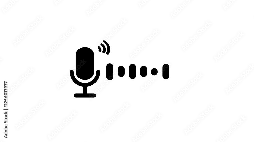 Microphone icon with sound wave animation on white background. Podcast recording Audio Icon with Microphone and Sound Waveform