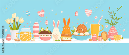 illustration of easter breakfast, brunch, dinner, lunch, food