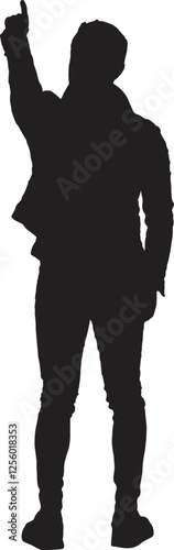 vector; silhouette; back view of a man pointing up