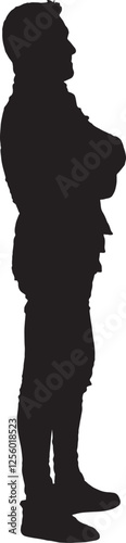 vector; silhouette; side view of a cool man standing and arms crossed