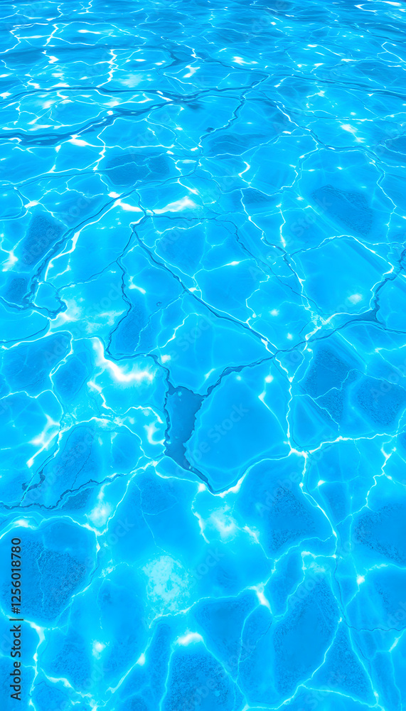Obraz premium Marble bright blue water river surface with ripples, natural water background, sticker style. with white shades