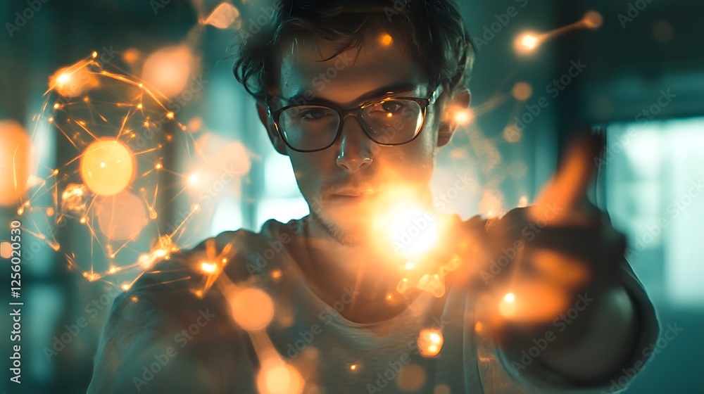 Naklejka premium Glowing Atomic Structure in Digital Laboratory Environment