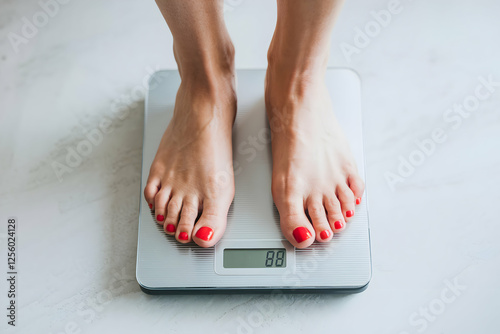 Feet with red nails on a digital scale displaying 88 pounds