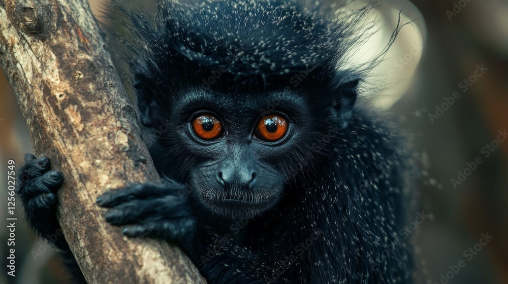 Fototapeta premium Close-up of a Black Monkey in a Lush Forest