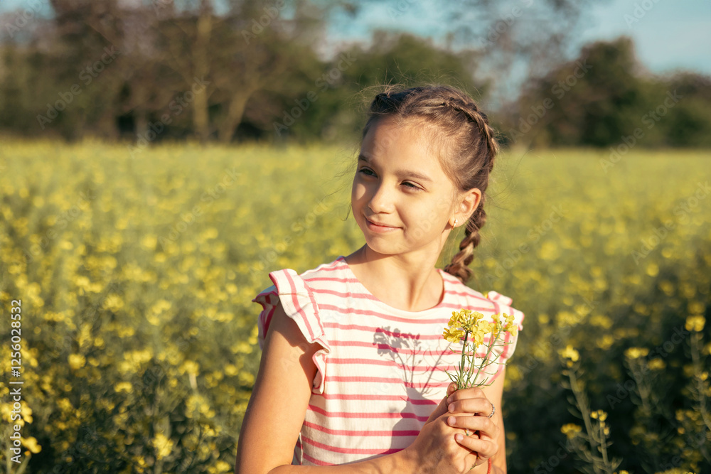 Young Girl Exploring a Beautiful Flower Field on a Sunny Day Young Girl Exploring a Beautiful Flower Field on a Sunny Day