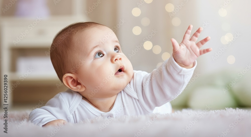 Close-up of baby reaching out while lying down Close-up of baby reaching out while lying down