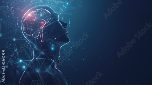 Wallpaper Mural Digital silhouette of a human head with a highlighted brain and network lines, representing artificial intelligence, neuroscience and cognitive technology concepts. Torontodigital.ca