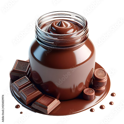 3D glass jar with chocolate isolated on white background