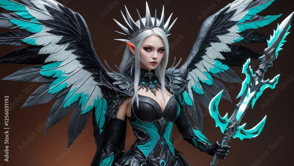 Elegance and power unite in a captivating portrayal of a formidable warrior with striking wings, showcasing artistry and skill in an imaginative fantasy realm Elegance and power unite in a captivating portrayal of a formidable warrior with striking wings, showcasing artistry and skill in an imaginative fantasy realm