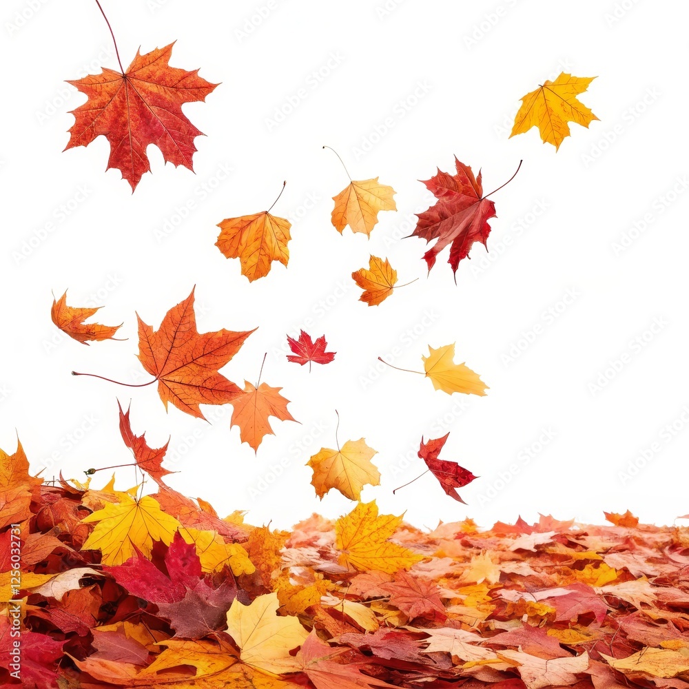 Falling Autumn Maple Leaves Composition of Red and Gold, White Background, Seasonal Concept Autumn leaves, fall foliage Falling Autumn Maple Leaves Composition of Red and Gold, White Background, Seasonal Concept Autumn leaves, fall foliage