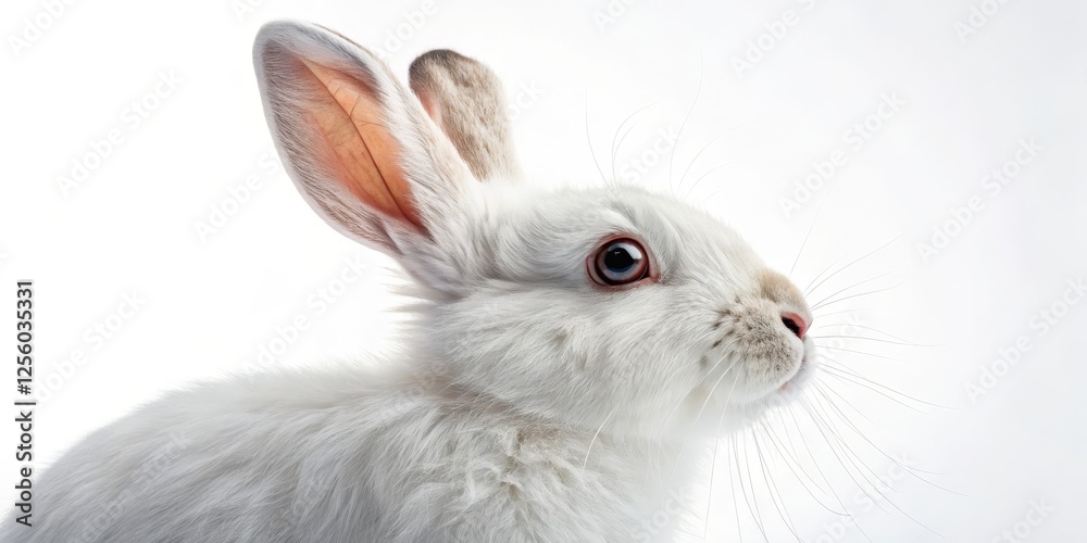 Obraz premium White Rabbit Profile Close-up Composition, Soft Fur, Innocent Concept, Pet Photography Rabbit, Pet Photography