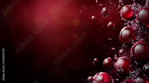Red bubbles rising, dark background, abstract
