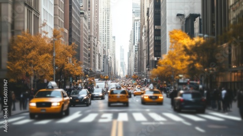 Autumnal City Street, Yellow Cabs, Manhattan