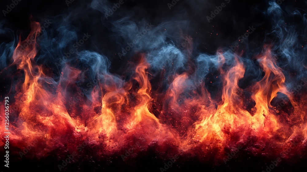 Fiery Inferno with Blue and Orange Flames and Smoke Fiery Inferno with Blue and Orange Flames and Smoke