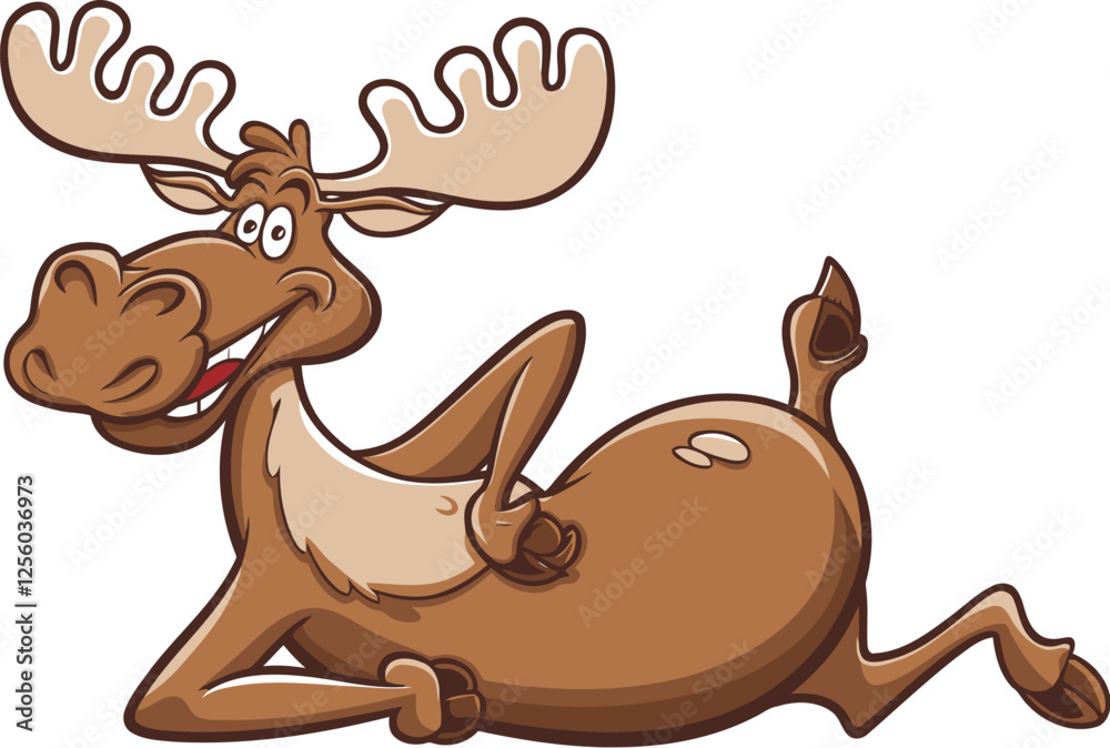 Funny Cartoon Moose Relaxing – Playful and Whimsical Animal Illustration for Kids and Wildlife Enthusiasts Funny Cartoon Moose Relaxing – Playful and Whimsical Animal Illustration for Kids and Wildlife Enthusiasts
