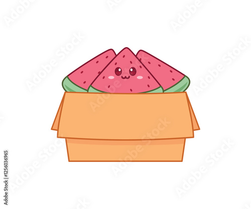 cute cartoon watermelon in the box vector illustration