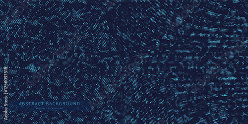 Points in noisy chaotic  texture. Abstract blue dots on dark background. Technology cyberspace concept.