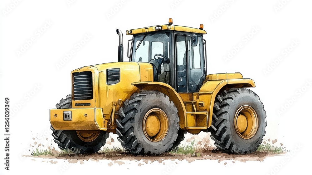 Yellow tractor, a symbol of agricultural power and farming innovation in modern agriculture Yellow tractor, a symbol of agricultural power and farming innovation in modern agriculture