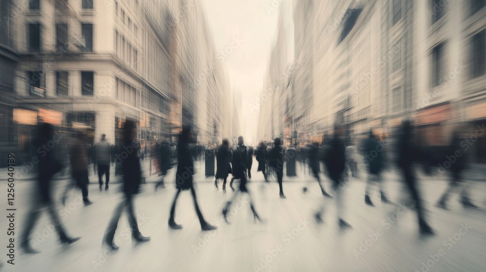 Obraz premium City street crowd motion blur, urban commute background
