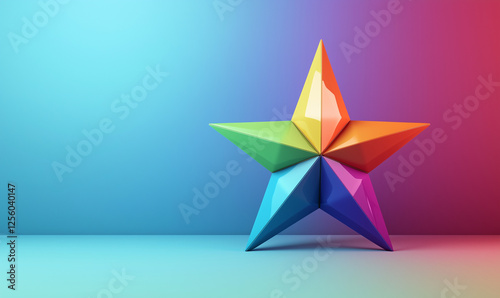 Colorful geometric star shape on a gradient background, showcasing a vibrant design.