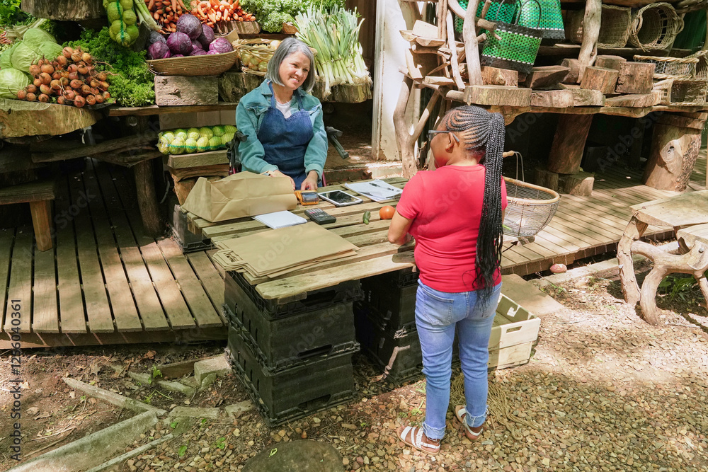 Disabled women working at farmers market