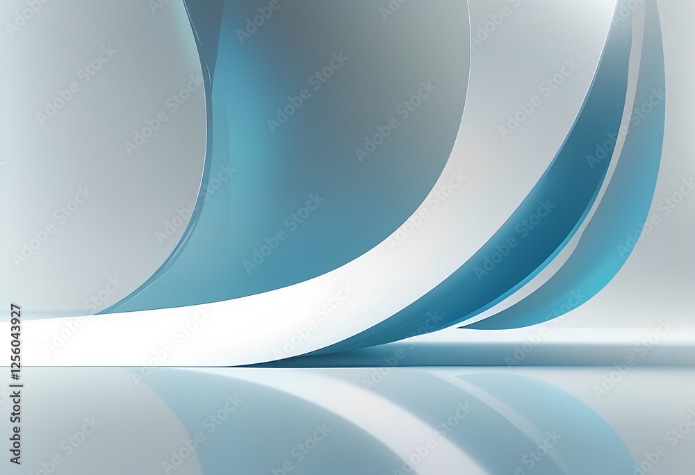 Obraz premium Minimalist circular architecture in turquoise and white with reflective surface with copy space 