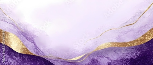 Elegant abstract waves of purple and gold create a luxurious, dreamy atmosphere