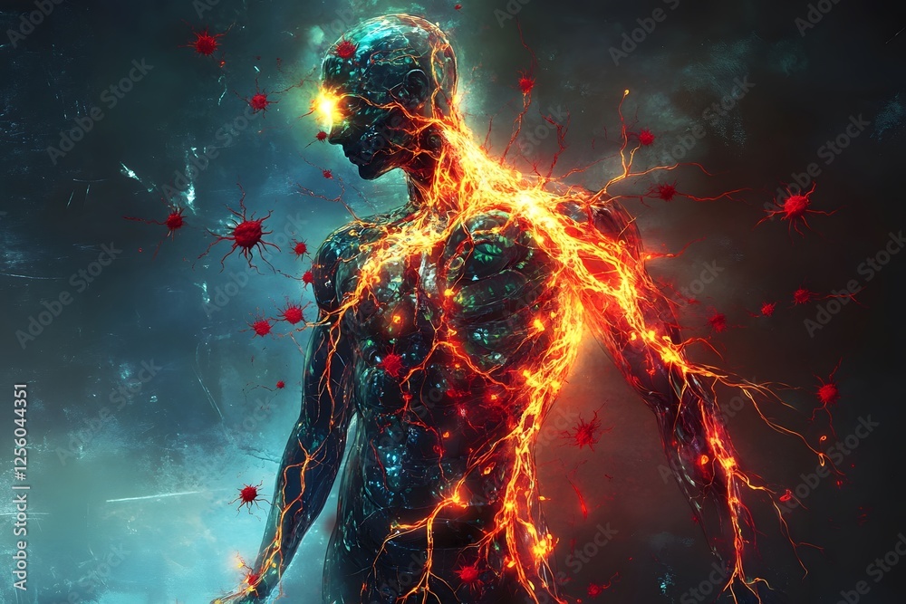 Human Form with Glowing Energy and Abstract Biological Elements Human Form with Glowing Energy and Abstract Biological Elements
