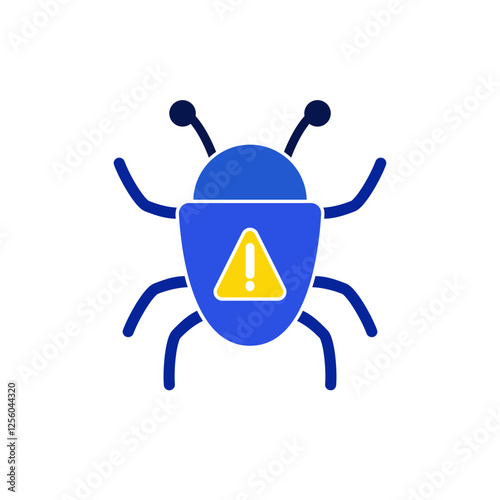 bug icon with exclamation mark, simple flat style, illustration, logo sign symbol pictogram template, for ui or ux isolated on white for mobile app, editable