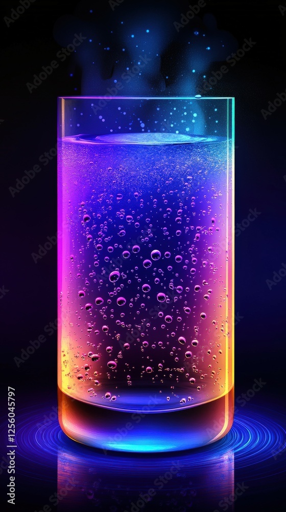 Colorful sparkling drink in illuminated glass on dark background Colorful sparkling drink in illuminated glass on dark background