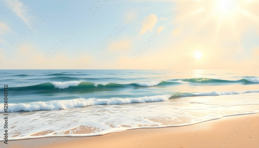 Waves Crashing Gently on the Shore in the Golden Sunset Waves Crashing Gently on the Shore in the Golden Sunset