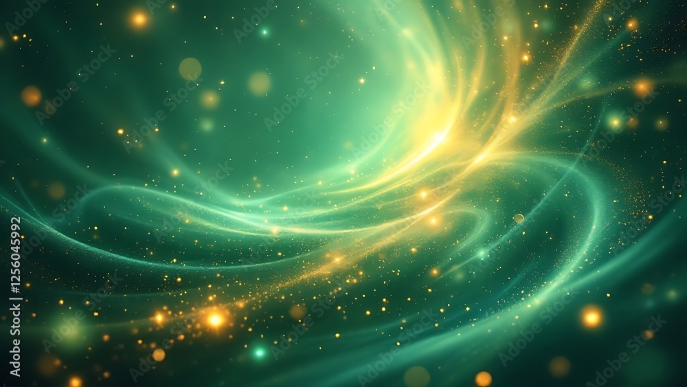Obraz premium Asymmetric green light burst. abstract beautiful rays of lights on a dark green background with the colors of green and yellow.