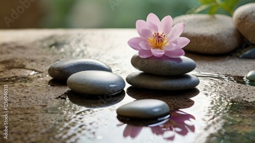 Pink flower blooming on a natural rock formation in a serene outdoor setting