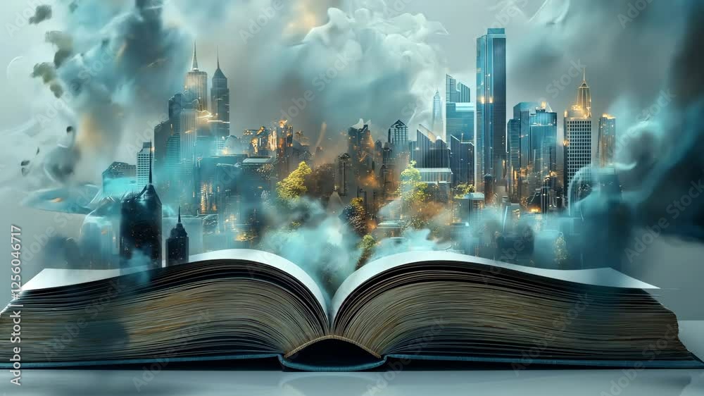 magic book with the city