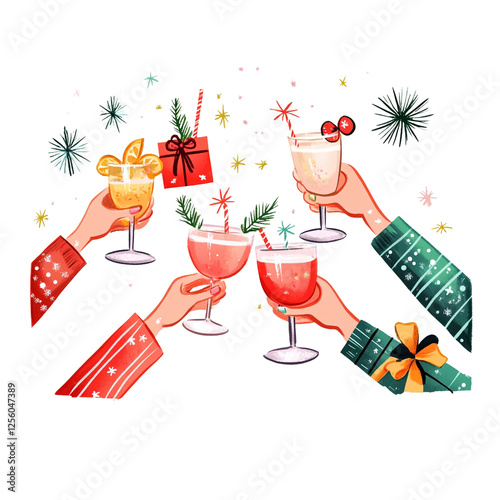 Festive Friends Toast Holiday Cheer with Sparkling Drinks,