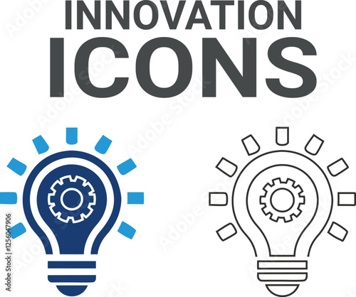 Innovation icons. Containing marketing, product, brand value, design, logo, brand development, social media, advertising, and loyal customer icons. Solid icon collection.
