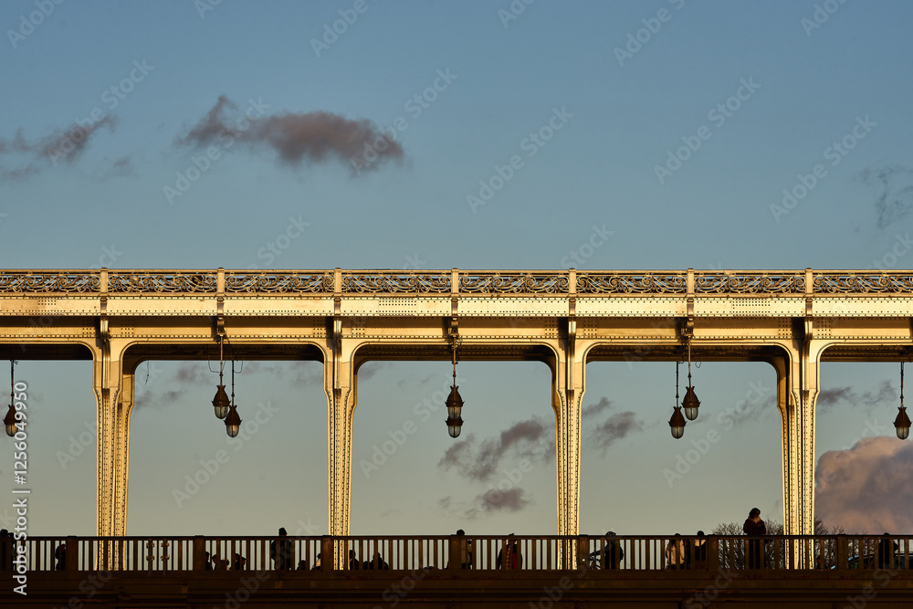 Fototapeta premium Bir-Hakeim bridge, frontal image of the Parisian bridge at sunset.