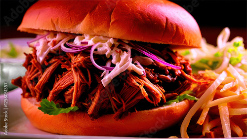 Pulled pork Bun with vegetables photo