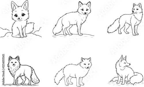 Arctic Fox silhouette vector on white background , set of arctic Fox Ai generated 