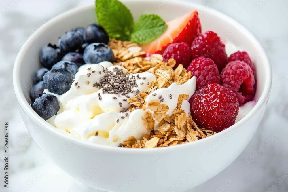 Healthy breakfast bowl with Greek yogurt ,granola and fresh berries, representing an idea for a nourished breakfast. Healthy breakfast bowl with Greek yogurt ,granola and fresh berries, representing an idea for a nourished breakfast.