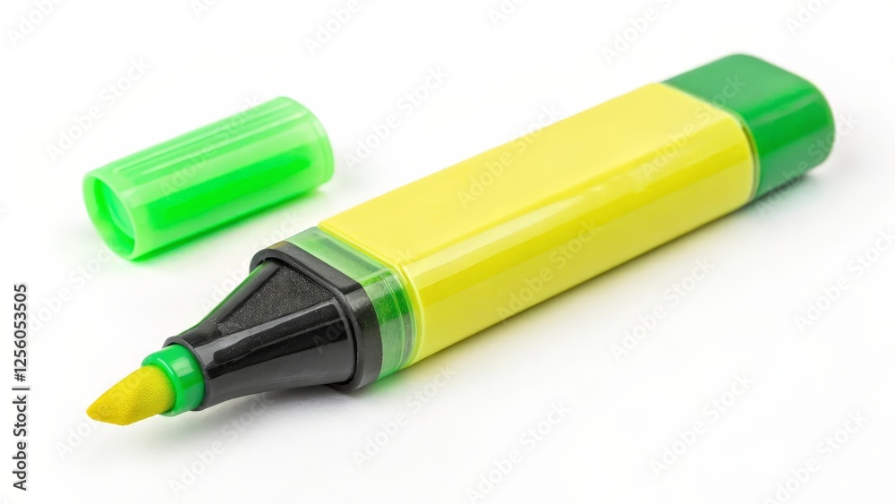 Yellow-Green Highlighter Pen on White Background Yellow-Green Highlighter Pen on White Background