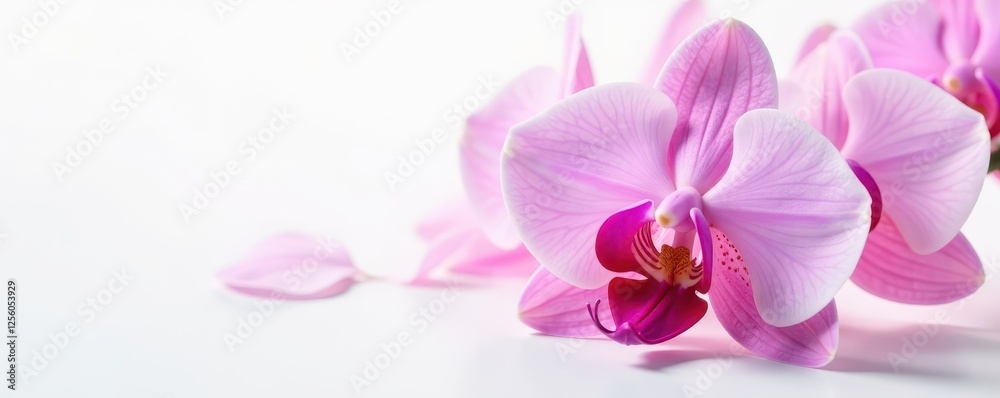 Delicate flower petals of rosy orchid on white background , floral, nature Delicate flower petals of rosy orchid on white background , floral, nature