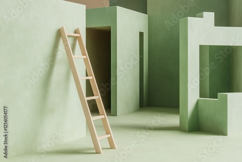 Wallpaper Mural Conceptual scene of a green 3d maze with wooden ladder symbolizing problem solving and resilience Torontodigital.ca